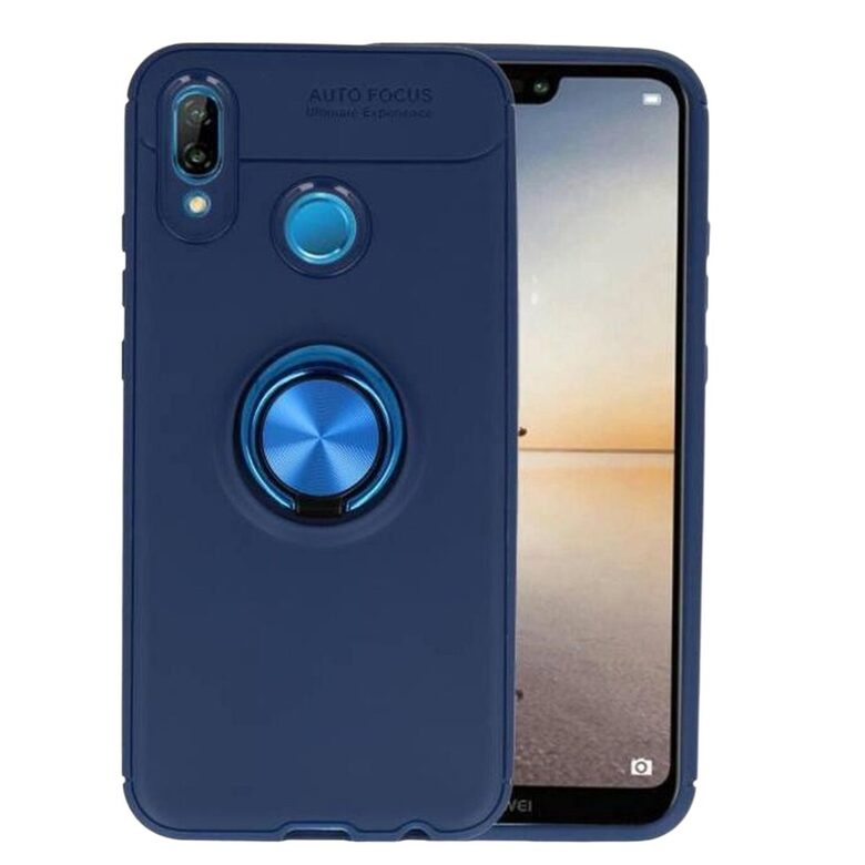 Чехол для телефона Huawei P20 Lite, синий, магнитный, с кольцом