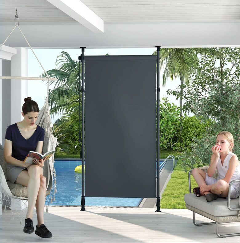 Отдельно стоящий тент Outsunny, стенка патио, 1,5 x 2,2–3,1 м, темно-серый