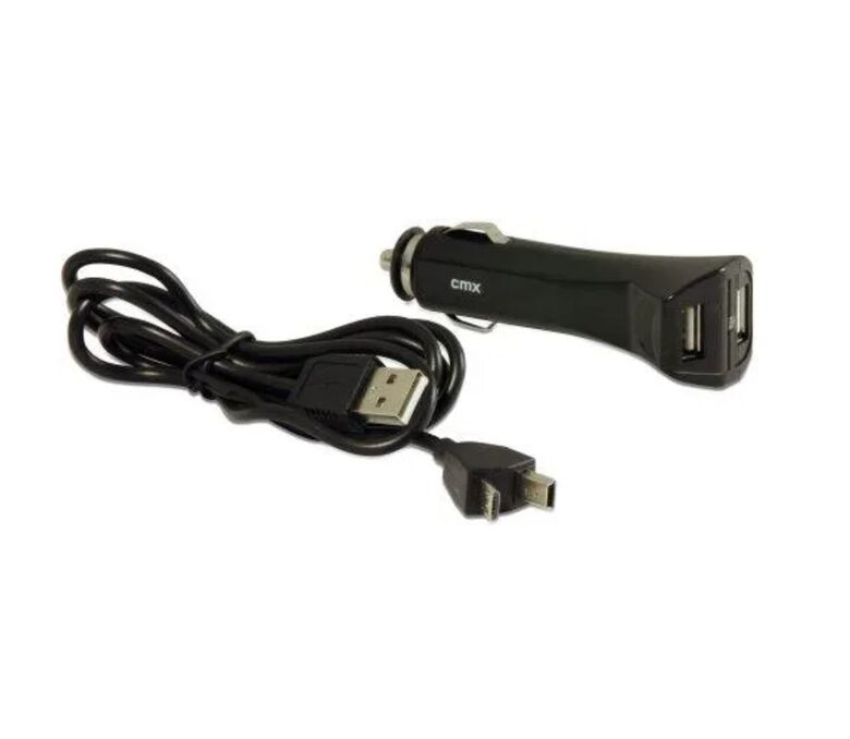 Cmx universal USB car charger (12V/3A), 2xUSB-A, USB-Mini, USB-Micro, white and black
