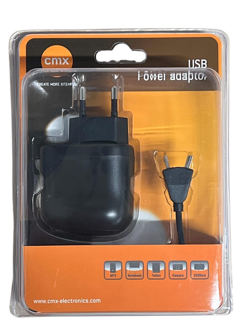 Cmx adapteris universāls USB telefona lādētājs 2 portiem (24V/2,5A) 2xUSB-A, USB-Mini, USB-Mikro, melns un balts