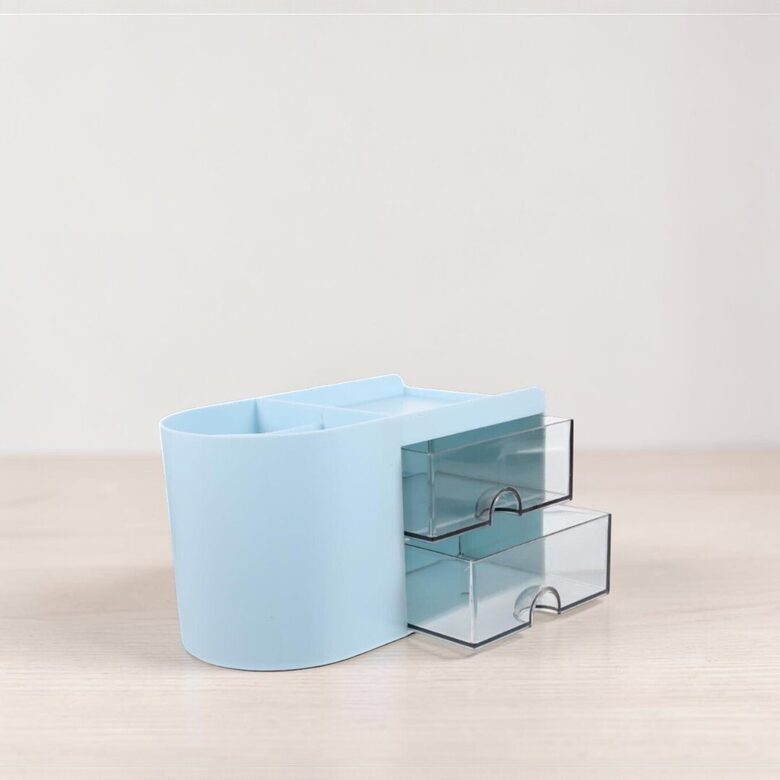 Galda organizators ar 6 nodalījumiem, kancelejas preču uzglabāšanas kaste, kosmētikas organizators