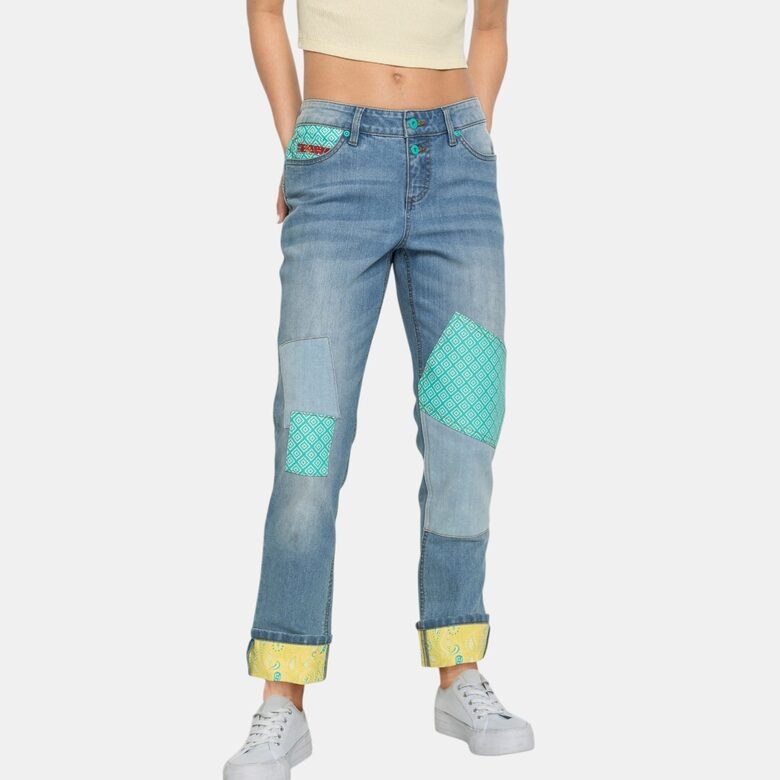 Rainbow синие джинсы с заплатками, размеры XS и M