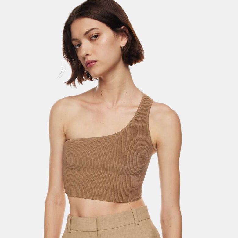 Review коричневый топ на одно плечо, размеры M и L