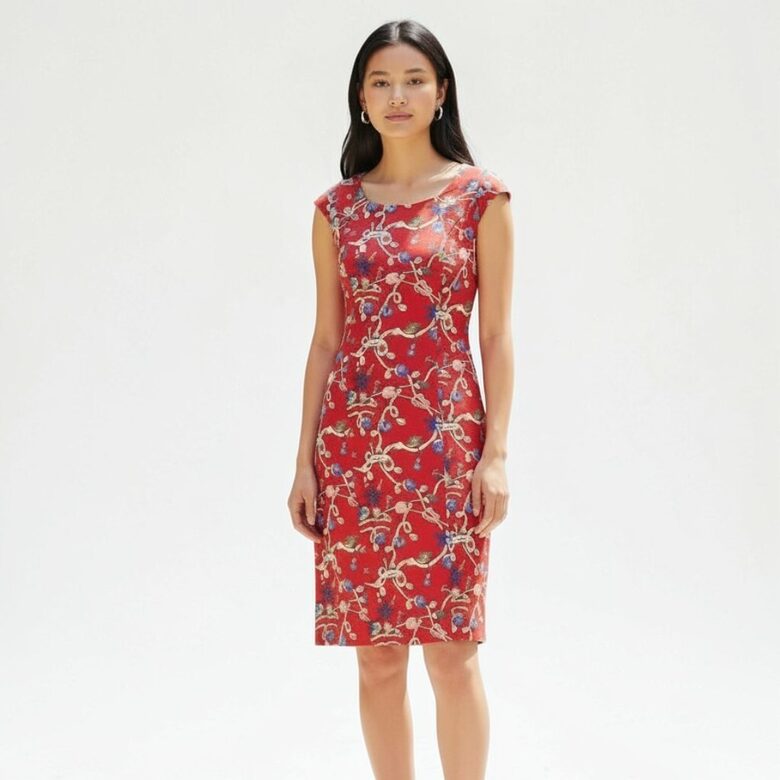 Красное платье с морским мотивом, размер S, BPC collection