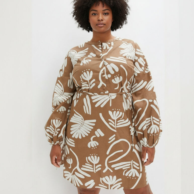Cotton dress, brown, Bodyflirt, size 3XL