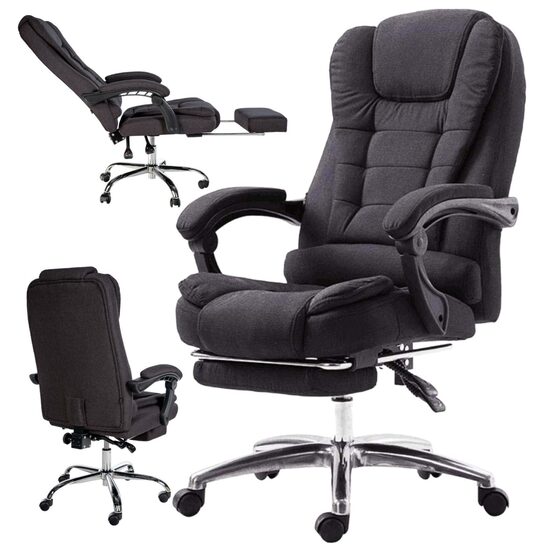 Офисное кресло с подставкой для ног, текстильное, черное