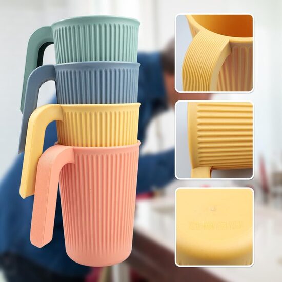 Стаканчики небьющиеся с ручкой, 4 шт., набор пластиковых стаканчиков для кемпинга, 350 мл