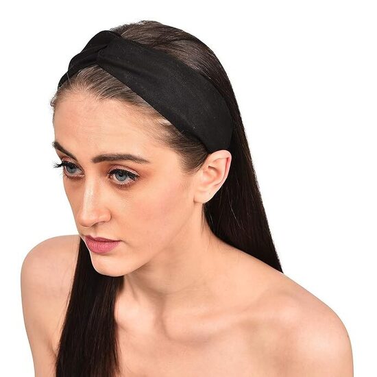 Suede black elastic hair band, sweat headband