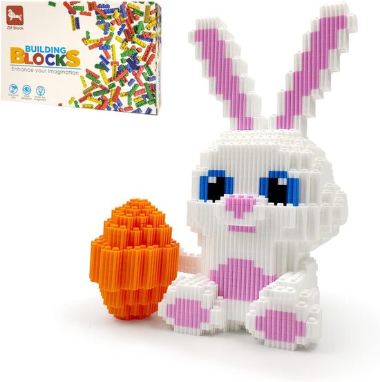 Micro Mini celtniecības kluči, 3D lego kluču komplekts, konstruktors trusis ar burkānu, 1598 gab