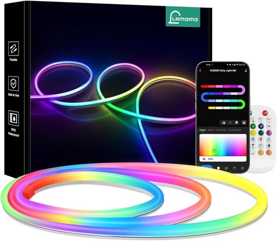Светодиодная лента Lamomo длиной 3 м с пультом дистанционного управления, неоновая подсветка с синхронизацией с музыкой