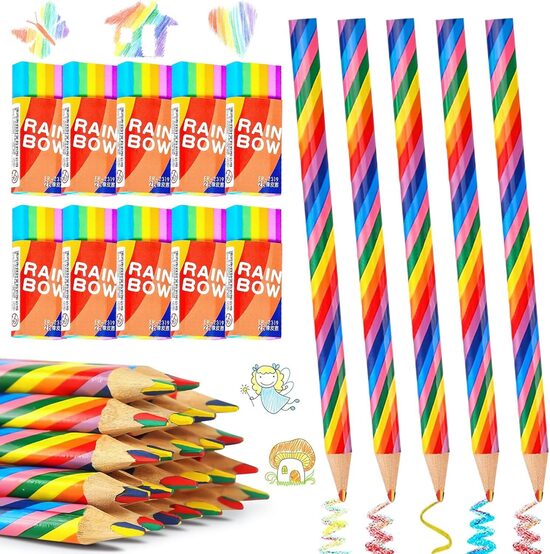 10 gabalu varavīksnes krāsu krāsainie zīmuļi un dzēšgumija, komplekts