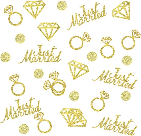 300 gab zelta kāzu galda konfeti, ballīšū dekorācijas tikko precēti, Just Married, foto rekvizīti