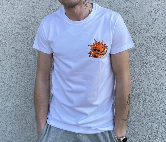 White T-shirt with print, funny inscriptions, original T-shirt