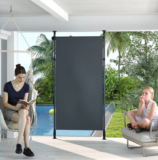 Отдельно стоящий тент Outsunny, стенка патио, 1,5 x 2,2–3,1 м, темно-серый