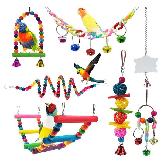 Parrot toy, bird cage toy, wooden perch