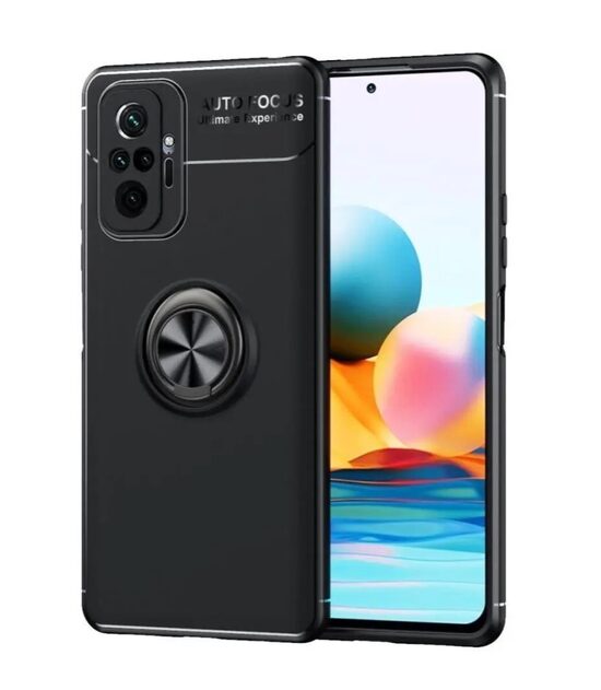 Чехол для телефона Xiaomi Redmi Note 10 Pro 4G, черный, магнитный, с кольцом.