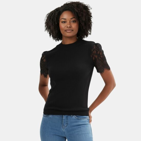 Блуза черная BodyFlirt с кружевом, размер XXS/XS