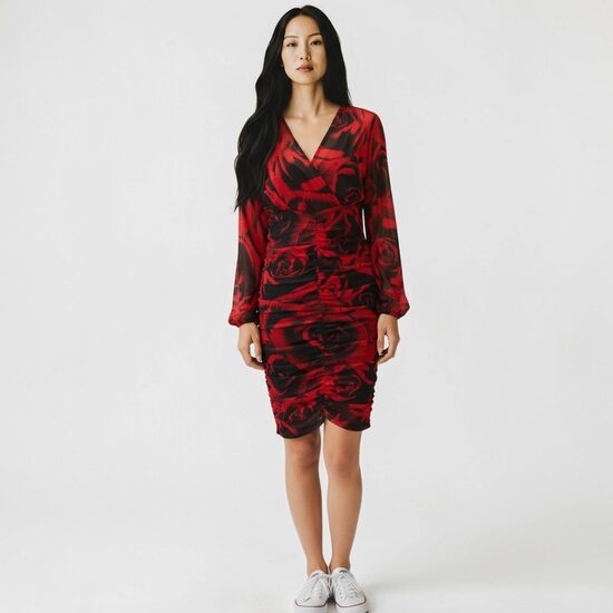 BodyFlirt red dress with roses, size XXS/XS