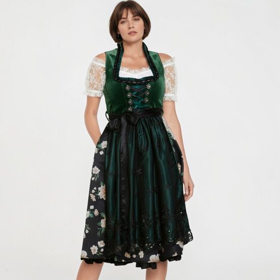 Elegant green velvet dress with flowers, BPC Collection, size 3XL