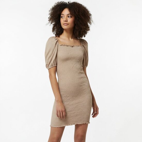 Only dress with fitted design, light brown, sizes XS and M