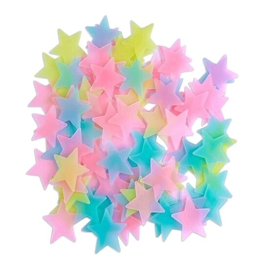 100 шт. флуоресцентных цветных наклеек в виде звезд, самоклеящиеся ПВХ-наклейки для украшения помещений