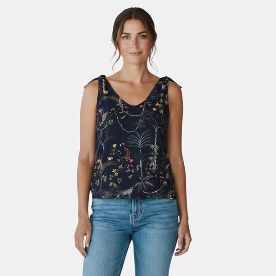 Топ, блузка S. Oliver с цветочным принтом и перьями, размеры M, XXL, 3XL