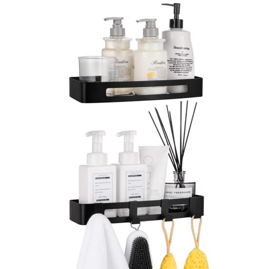 Полка для ванной с крючками, нержавеющая сталь, черная