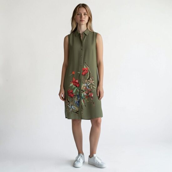 Green dress with floral print, Bodyflirt, size XS