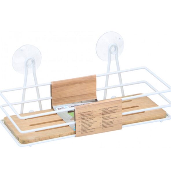 Bathroom shelf, white with bamboo