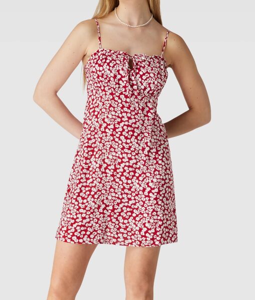 Sarkana Only kleita ar ziedu rakstu, izmērs XS