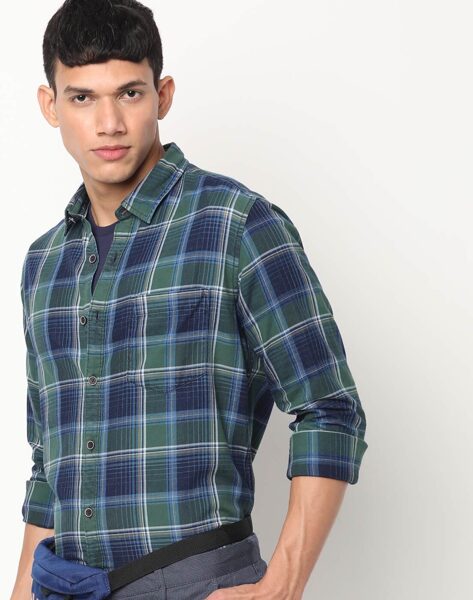 Рубашка Basefield зеленая в клетку, размер L