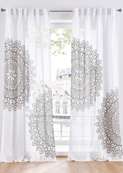 Curtains white with beige gray ornament, 110x145