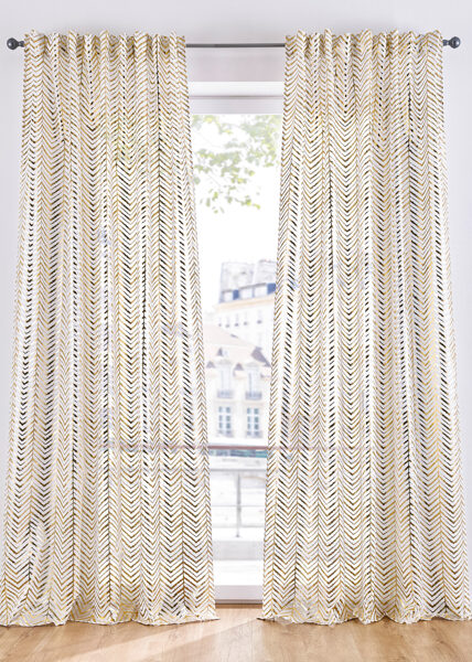 Curtains white with gold accent, 140x145