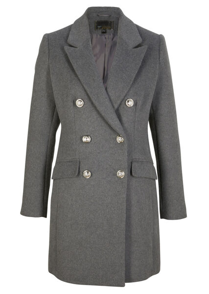 Coat with decorative buttons, gray, size 52