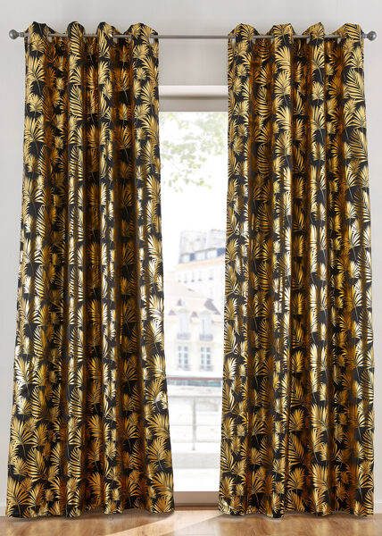 Dark curtains with a pattern of palm leaves, 130x175cm